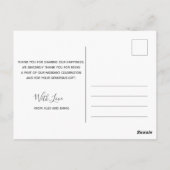 Weddenschap Bedankt | White Marble Script Briefkaa Briefkaart (Achterkant)