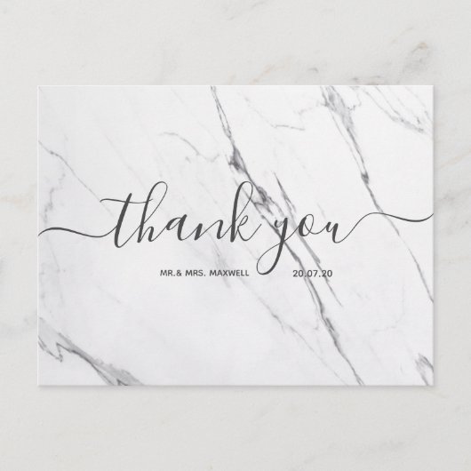 Weddenschap Bedankt | White Marble Script Briefkaa Briefkaart (Voorkant)