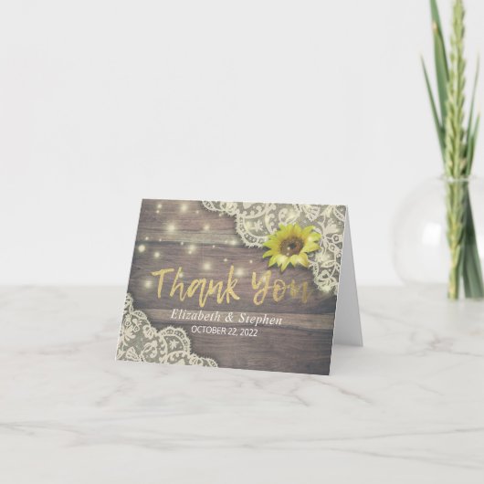 Weddenschap Bedankt Zonnebloem Rustisch Hout Licht (Voorkant)