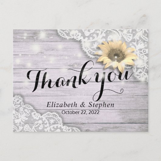 Weddenschap Bedankt Zonnebloem Rustisch Hout Licht Briefkaart (Voorkant)