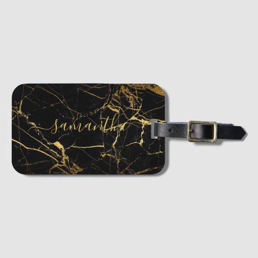 Weddenschap Bedankt | Zwart gouden marmer Bagagelabel (Voorkant (horizontaal))