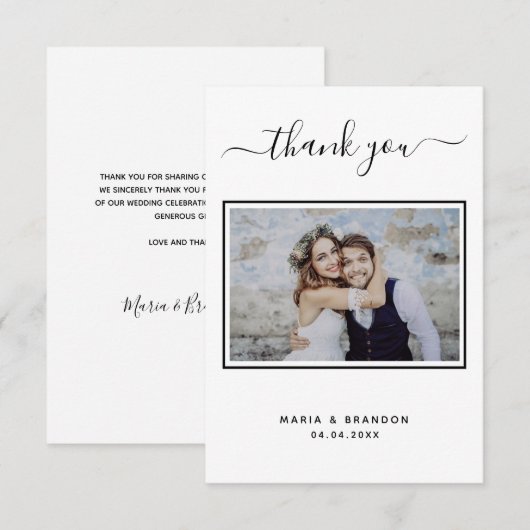 Weddenschap bedankt zwarte foto van witte typograf (Voorkant / Achterkant)