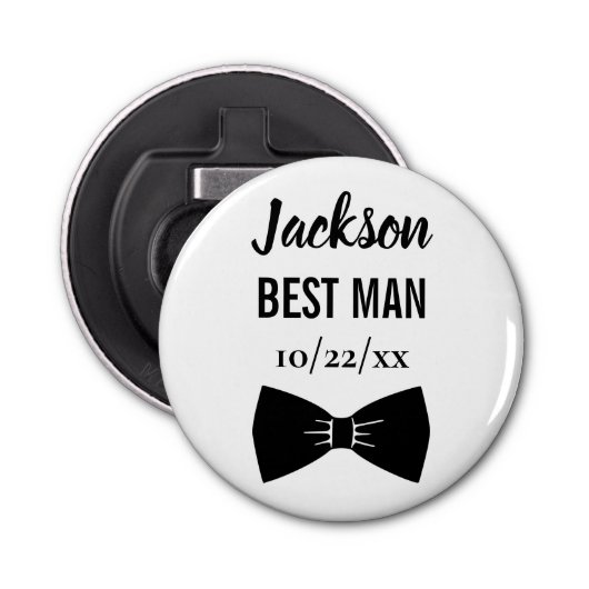 Weddenschap Best Man Bachelor Party Black Bow Stro Button Flesopener (Voorkant)