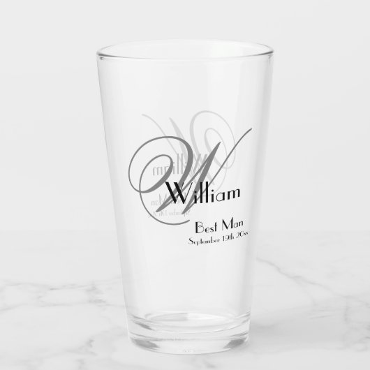 Weddenschap Beste man Gift Elegant Monogram & Name Glas (Achterkant)
