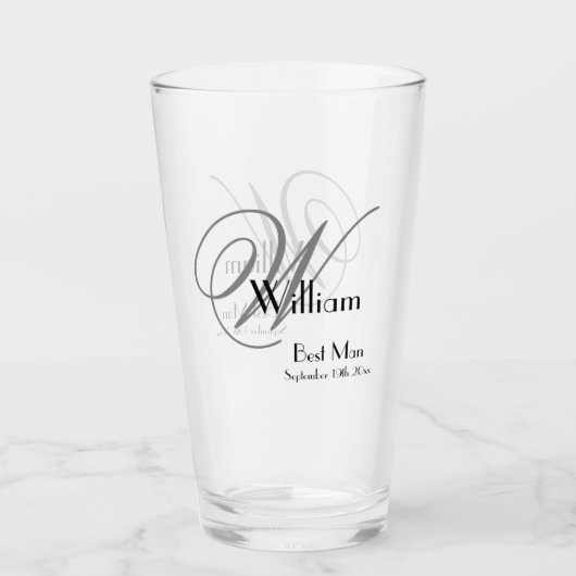 Weddenschap Beste man Gift Elegant Monogram & Name Glas (Voorkant)