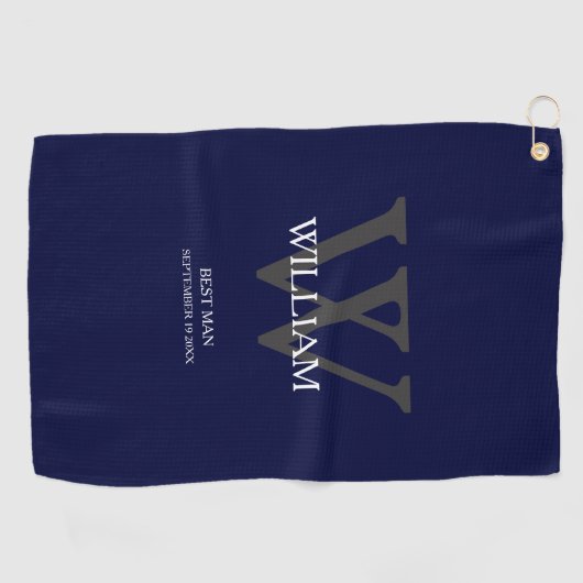 Weddenschap Beste man Gift Elegant Monogram Navy B Golfhanddoek (Horizontaal)