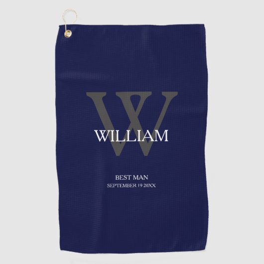 Weddenschap Beste man Gift Elegant Monogram Navy B Golfhanddoek (Voorkant)