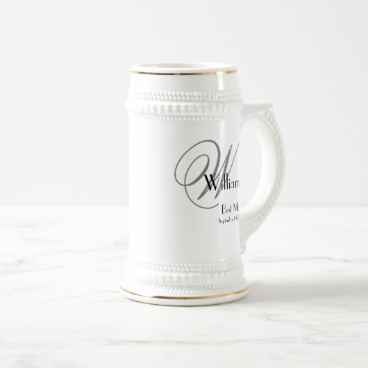 Weddenschap Beste man Gift Modern Monogram + Naam  Bierpul (Voorkant rechts)