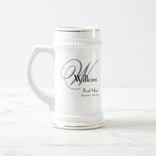 Weddenschap Beste man Gift Modern Monogram + Naam  Bierpul (Links)