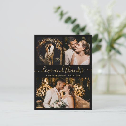 Weddenschap Black en Gold Love en Bedankt Hartelij Briefkaart (Staand voorkant)
