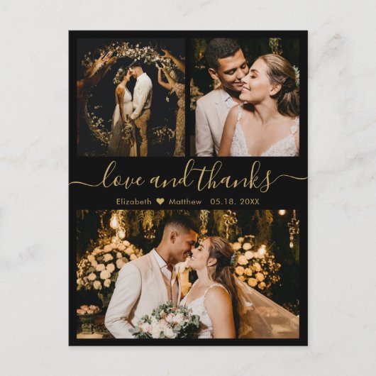 Weddenschap Black en Gold Love en Bedankt Hartelij Briefkaart (Voorkant)
