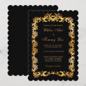 Weddenschap Black Gold border Uitnodiging (Voorkant / Achterkant)