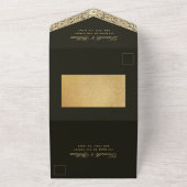 Weddenschap Black Gold Elegant  Floral Script All In One Uitnodiging (Buitenkant)