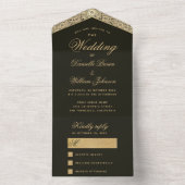 Weddenschap Black Gold Elegant  Floral Script All In One Uitnodiging (Binnen)