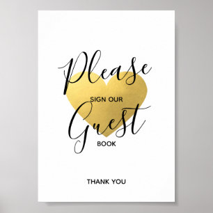 Weddenschap Black Gold Heart   SIGN GUEST BOOK Poster