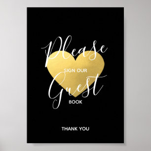 Weddenschap Black Gold Heart SIGN GUEST BOOK Poster