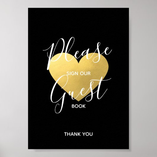Weddenschap Black Gold Heart | SIGN GUEST BOOK Poster (Voorkant)