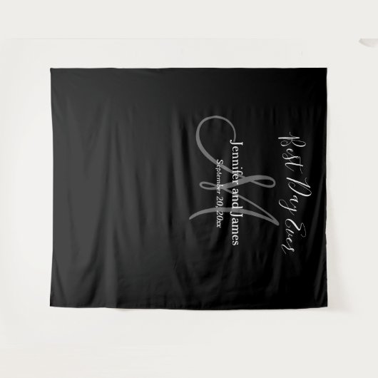 Weddenschap Black Gray Monogram Naam Foto Booth Pr Wandkleed (Voorkant (horizontaal))