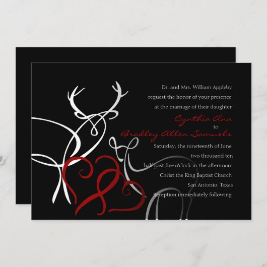 Weddenschap Black Red White Buck en Doe in Liefde Kaart (Voorkant / Achterkant)