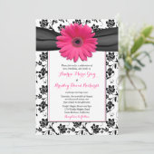 Weddenschap Black White Damask Pink Daisy Kaart (Staand voorkant)