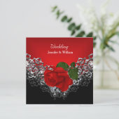 Weddenschap Black White Silver Deep RED Rose Kaart (Staand voorkant)