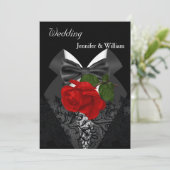 Weddenschap Black White Tuxedo Deep RED Rose 2 Kaart (Staand voorkant)