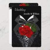 Weddenschap Black White Tuxedo Deep RED Rose 2c Kaart (Voorkant / Achterkant)