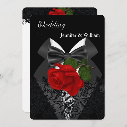 Weddenschap Black White Tuxedo Deep RED Rose 2c Kaart (Voorkant / Achterkant)