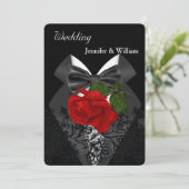 Weddenschap Black White Tuxedo Deep RED Rose 2c Kaart (Staand voorkant)