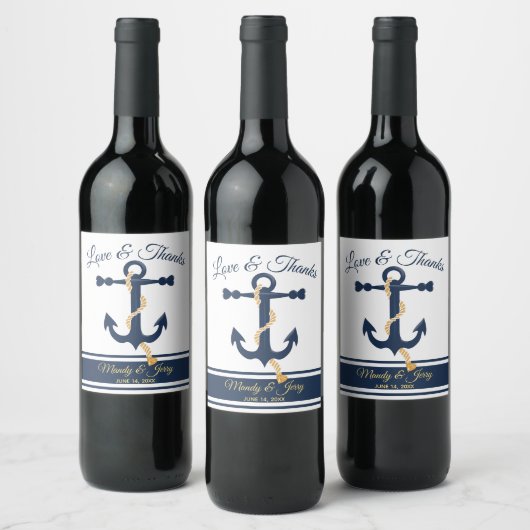 Weddenschap blauw anker gepersonaliseerd wijnetike wijn etiket (Flessen)