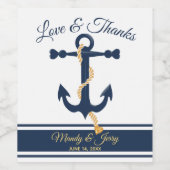 Weddenschap blauw anker gepersonaliseerd wijnetike wijn etiket (Enkel label)