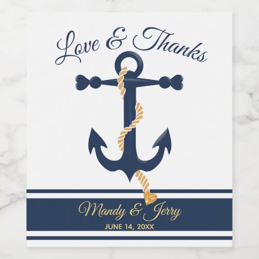 Weddenschap blauw anker gepersonaliseerd wijnetike wijn etiket (Enkel label)