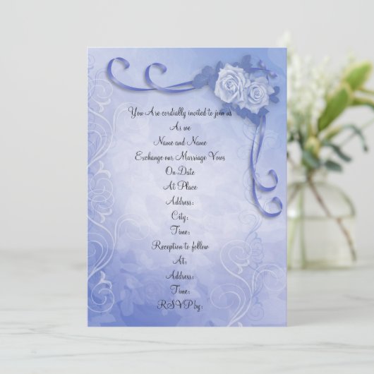 Weddenschap Blauwe antiek rozen Kaart (Staand voorkant)