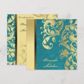 Weddenschap Blauwgroen Gold Shimmer Floral Kaart (Voorkant / Achterkant)