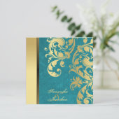 Weddenschap Blauwgroen Gold Shimmer Floral Kaart (Staand voorkant)