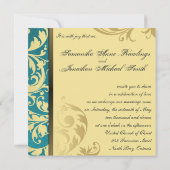 Weddenschap Blauwgroen Gold Shimmer Floral Kaart (Achterkant)