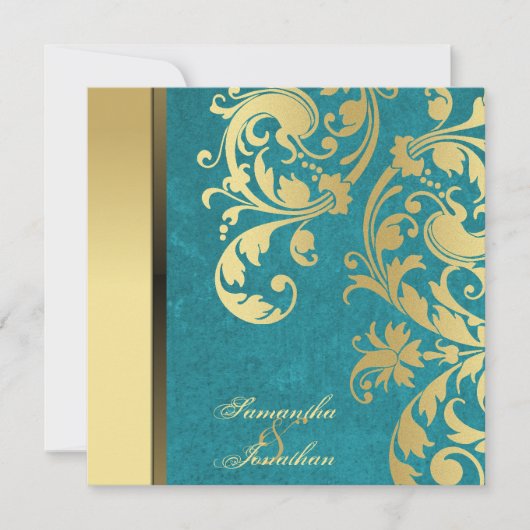 Weddenschap Blauwgroen Gold Shimmer Floral Kaart (Voorkant)
