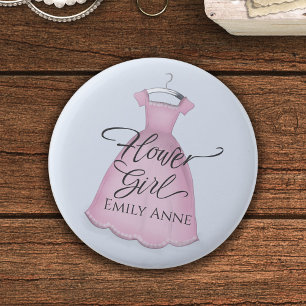Weddenschap Bloemenmeisje Favor Pink  Dress Ronde Button 5,7 Cm