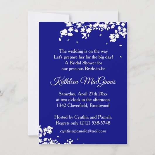 Weddenschap, bloesem op blauw van de marine, Vrijg Kaart (Achterkant)