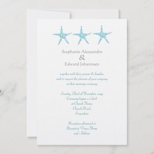 Weddenschap Blue Monogram Starfish Beach Invitatio Kaart (Achterkant)