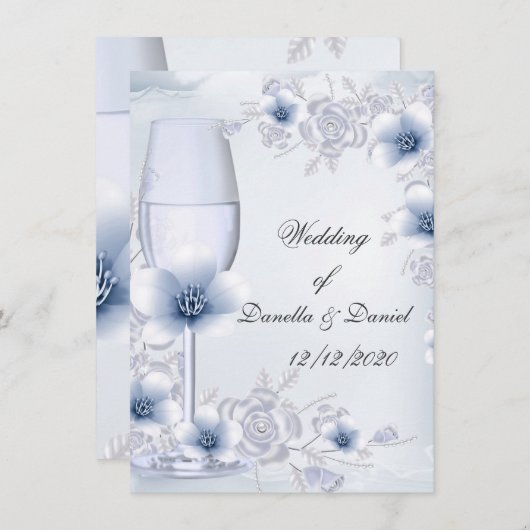 Weddenschap Blue Silver rozen bloesem Kaart (Voorkant / Achterkant)