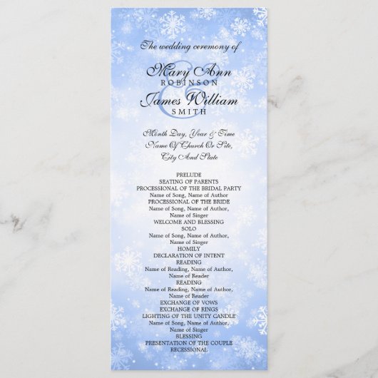 Weddenschap Blue Winter Wonderland Sparkle Programmakaart (Voorkant)