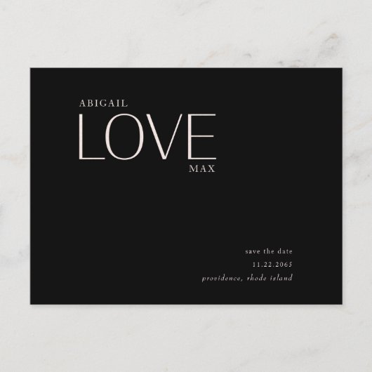 Weddenschap Blush & Black Save the Date Announcem Briefkaart (Voorkant)