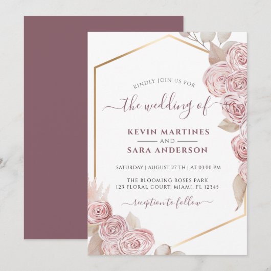 Weddenschap Blush Pink Floral Gold Kaart (Voorkant / Achterkant)