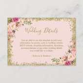 Weddenschap - Blush Pink Gold Glitters Floral Informatiekaartje (Voorkant)