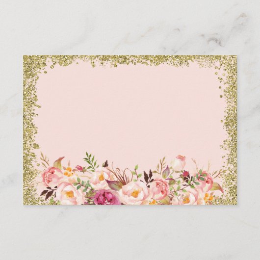 Weddenschap - Blush Pink Gold Glitters Floral Informatiekaartje (Achterkant)