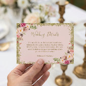Weddenschap - Blush Pink Gold Glitters Floral Informatiekaartje