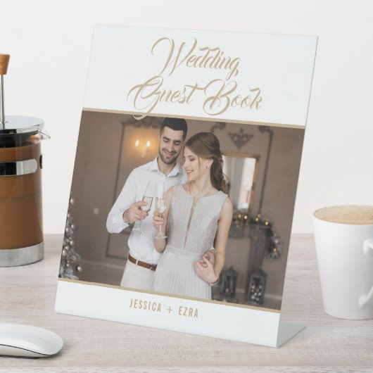 Weddenschap-boek Foto Elegant Gold Script Reclamebord Met Voetstuk (Insitu)