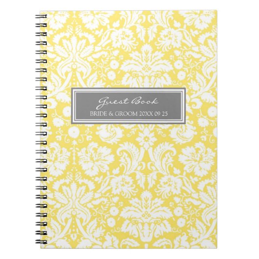 Weddenschap-boek Lemon Grey Damask-laptop Notitieboek (Voorkant)