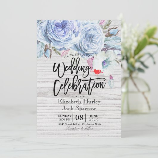 Weddenschap Bohemian Floral Feather Rustic Wood Kaart (Staand voorkant)